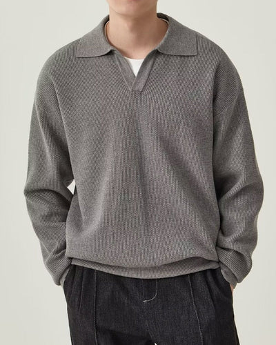 Textured Knit Polo Sweater